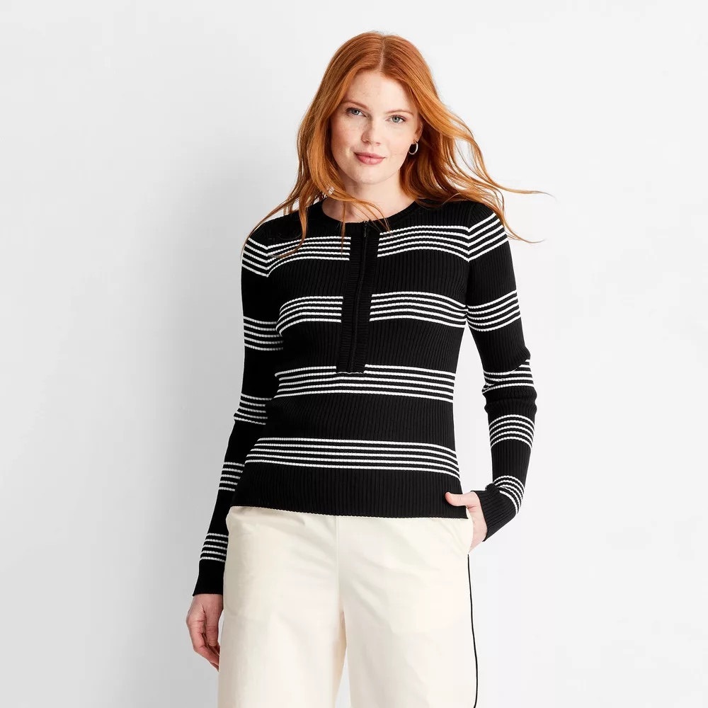 Women's Crewneck Zip-Front Sweater - Future Collective Black